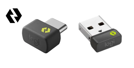 Bolt 로고가 있는 Logi Bolt USB-C와 USB-A 수신기