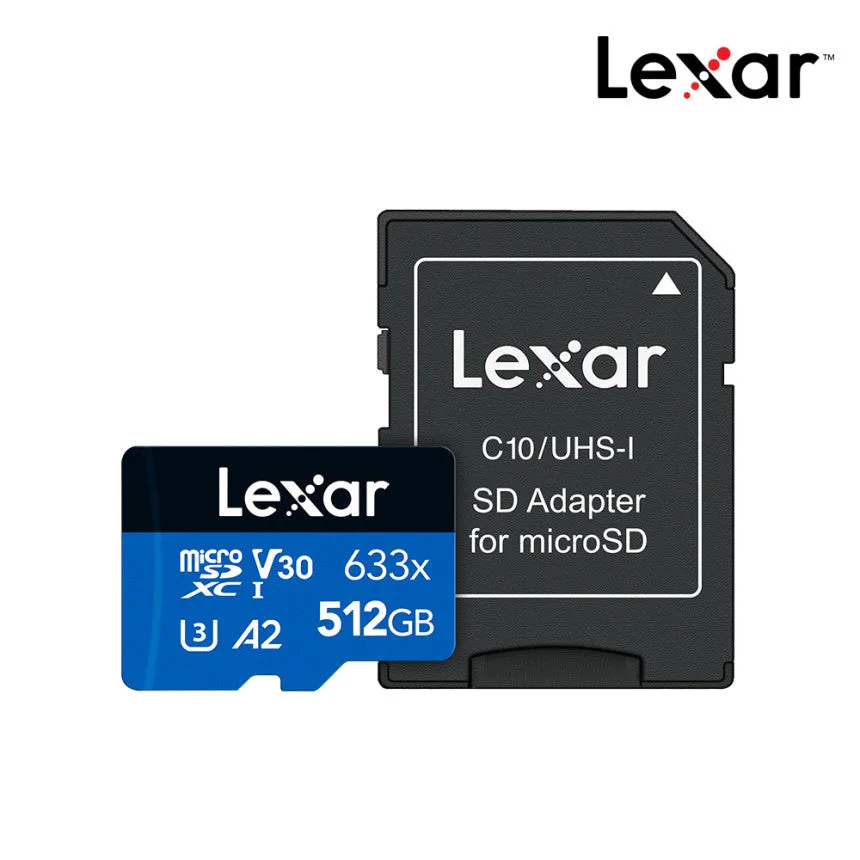 512GB Lexar 633x microSD 카드와 SD 어댑터