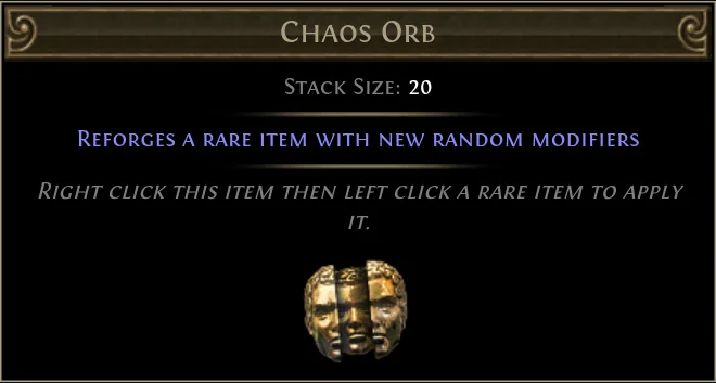 PoE Wiki Chaos Orb item box with reforge effect and actual inventory icon