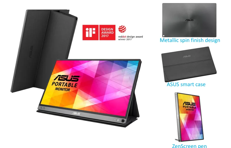 ASUS ZenScreen MB16AC 휴대용 모니터와 접이식 케이스, 세로 배치