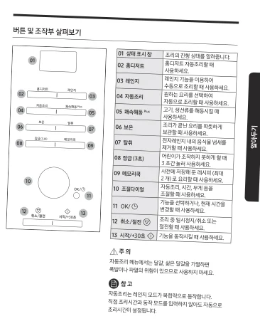 MS23DG4504A 한국 설명서의 해동 버튼과 다이얼 번호