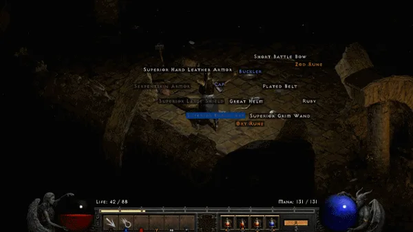 Blizzard2021 console-loot demonstration showing Zod Rune and Buckler ground labels