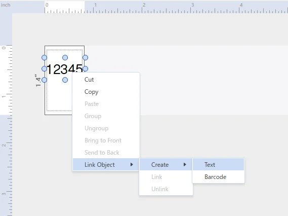 P-touch Editor 6의 Link Object Create Text 메뉴 화면