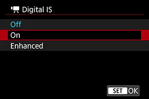 EOS R7 영상 디지털 IS Off On Enhanced 선택 메뉴