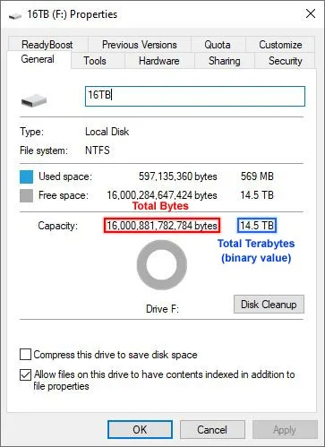 Seagate 지원 문서의 Windows 드라이브 속성 화면