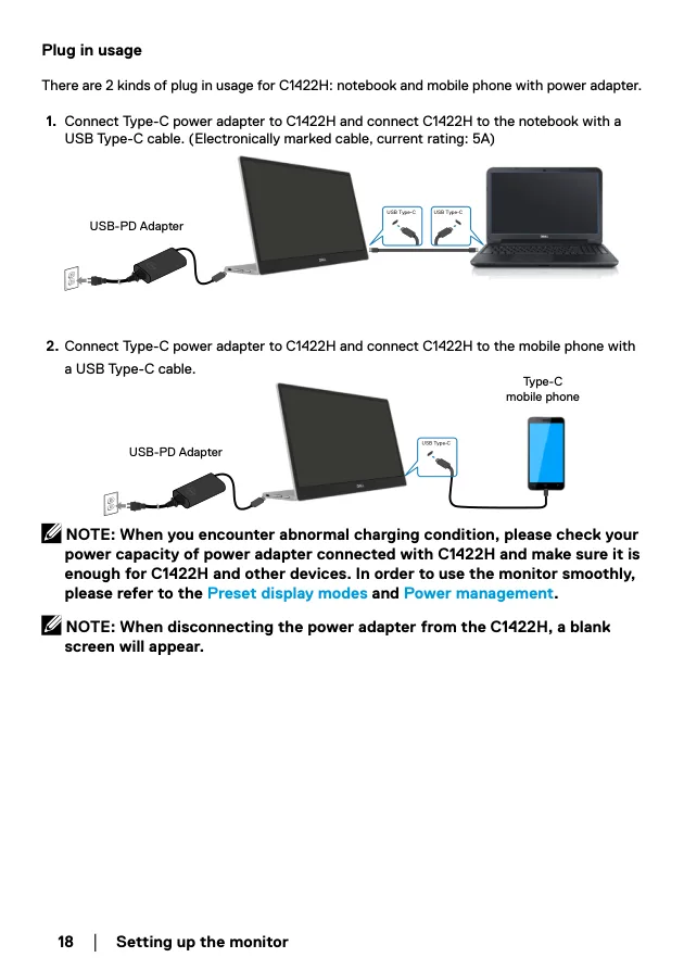 Dell C1422H에 별도 USB-PD 전원 어댑터를 추가한 연결도