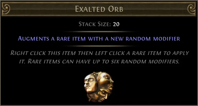 PoE 1 일반 Exalted Orb의 원본 아이콘과 작동 설명