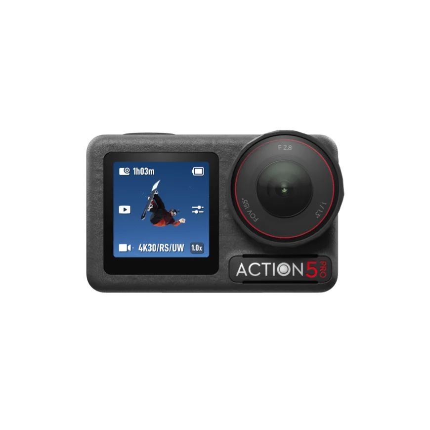 DJI Osmo Action 5 Pro 전면의 렌즈와 터치스크린