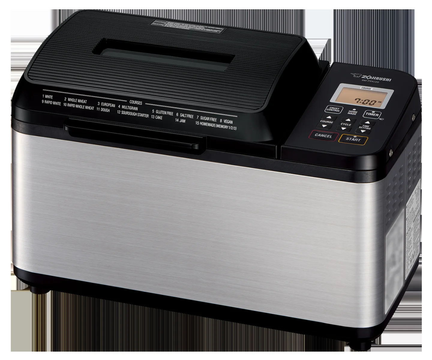 Zojirushi BB-PDC20 상단 TIMER·TIME SETTING 버튼과 시각 표시