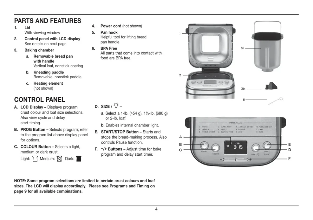 Cuisinart CBK-110C 팬·반죽날 분리와 통밀·글루텐프리 제어부 공식 설명서