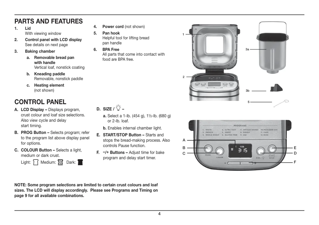 Cuisinart CBK-110C 팬·반죽날 분리와 통밀·글루텐프리 제어부 공식 설명서