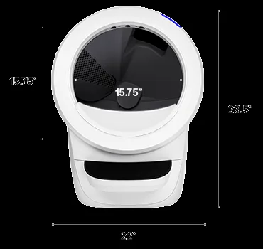 Litter-Robot4 제조사 전면 치수도와15.75인치 입구