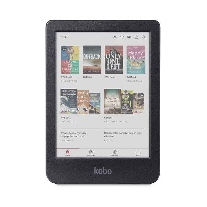 Kobo Clara Colour의 컬러 표지와 서재 화면