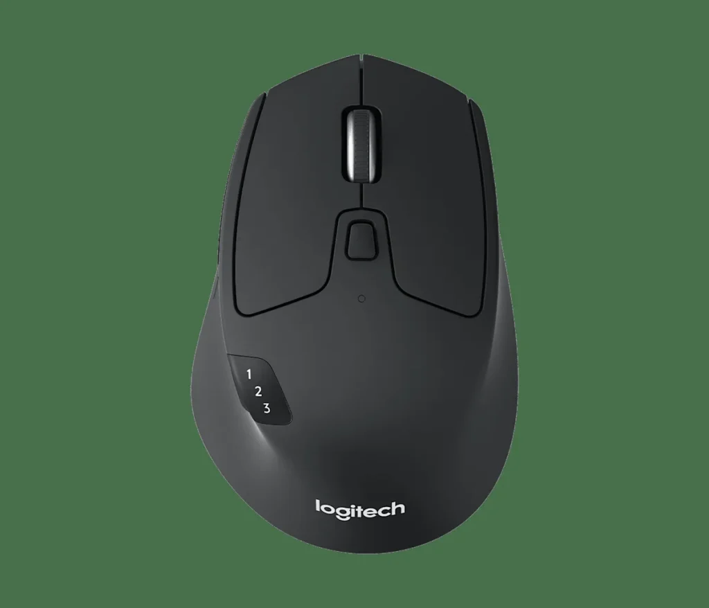 로지텍 M720의 상단과 1·2·3 연결 표시