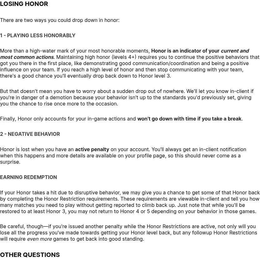 Riot Honor Guide penalty and redemption requirements
