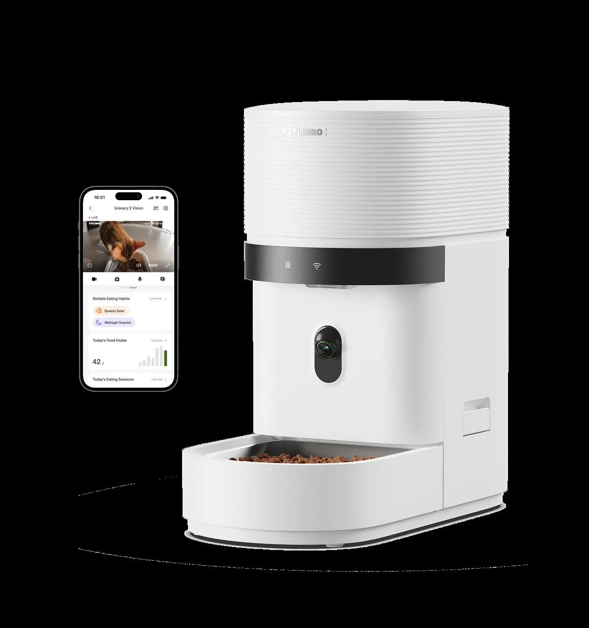 PETLIBRO Granary 2 Vision 카메라형의 본체와 앱 이미지