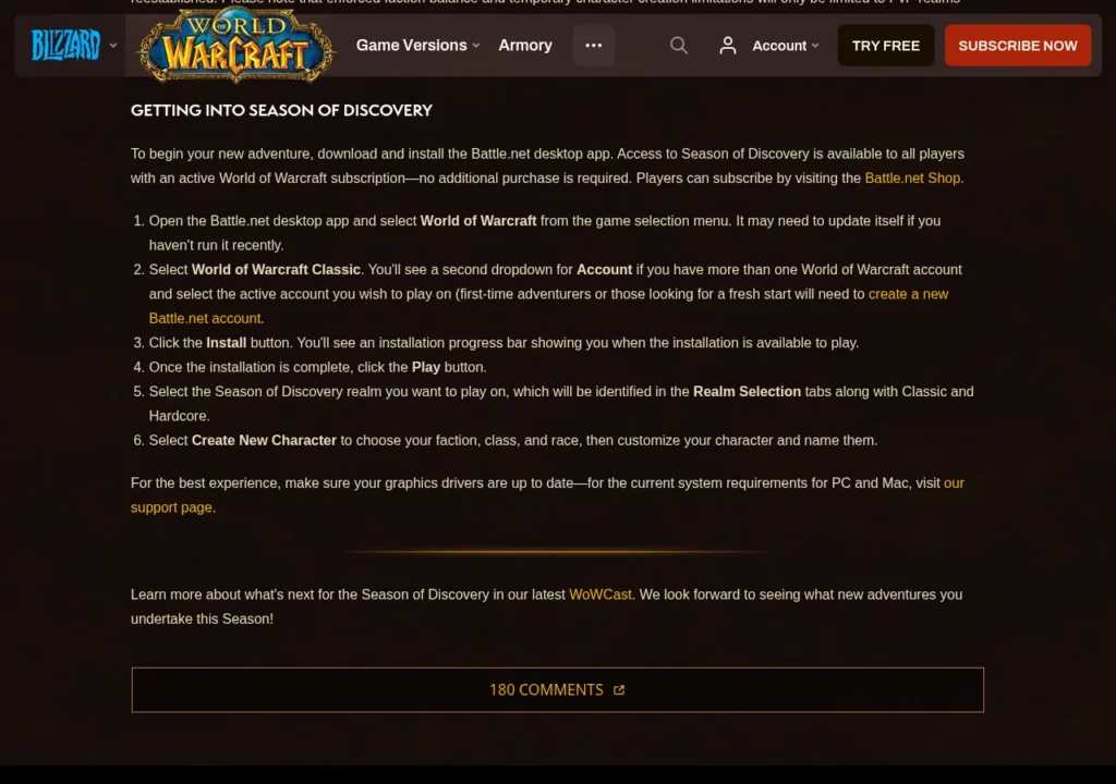 Blizzard Season of Discovery game version and realm selection guide
