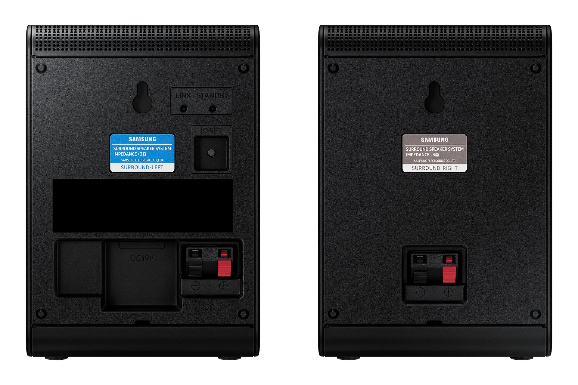 SWA-9250S 좌우 스피커 후면의 전원부와 빨강 검정 연결 단자