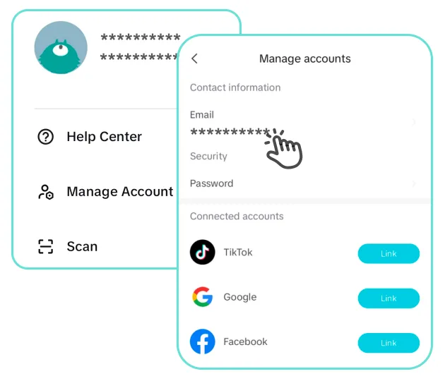 CapCut Manage accounts email password and linked services