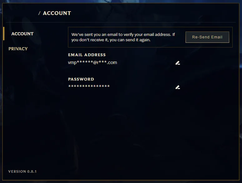 Riot email verification sent and Re-Send Email button
