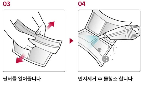 LG 건조기 외부 필터 개방과 먼지 제거·물세척