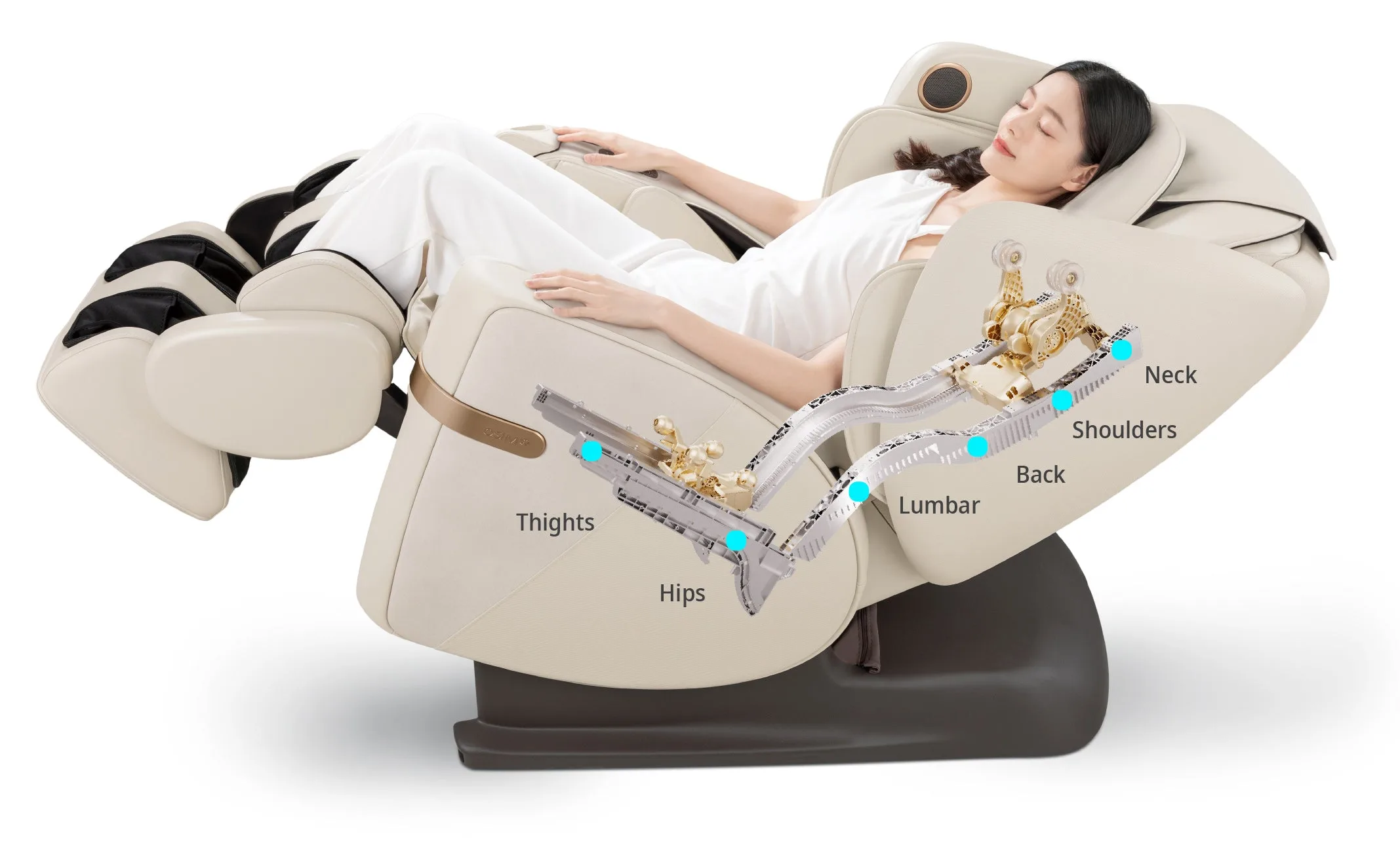 OSIM uDivine V3 목부터 좌석 아래까지 이어지는 롤러 경로 도해