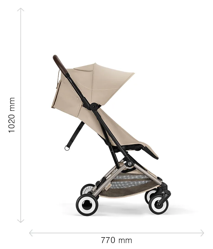 CYBEX Orfeo 2026 펼친 상태 길이·높이 치수도
