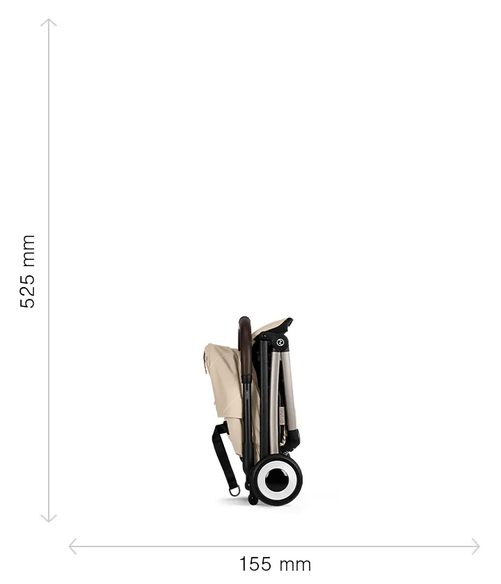 CYBEX Orfeo 2026 접힌 상태 길이·높이 치수도