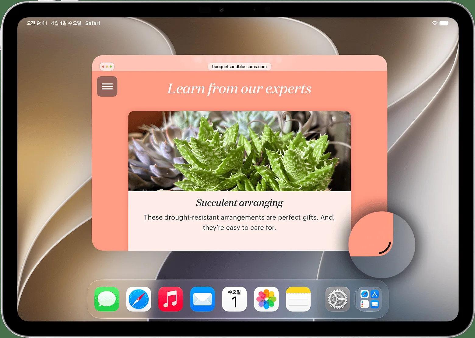 Apple 공식 지원 문서의 iPad 윈도우 앱 크기 조절 화면
