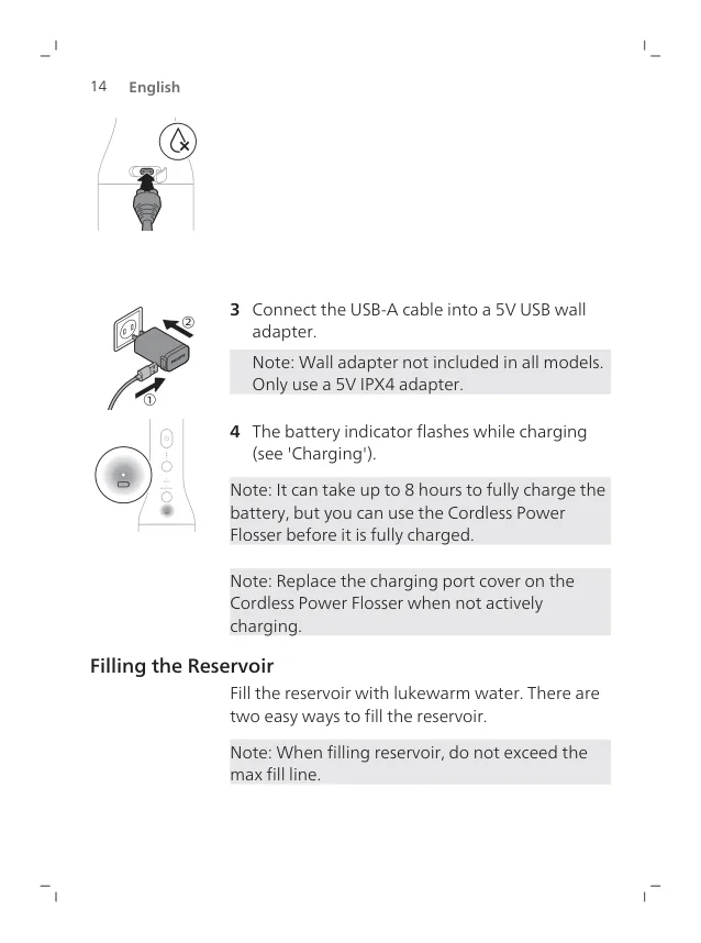 필립스 Power Flosser 3000 USB 충전 연결도
