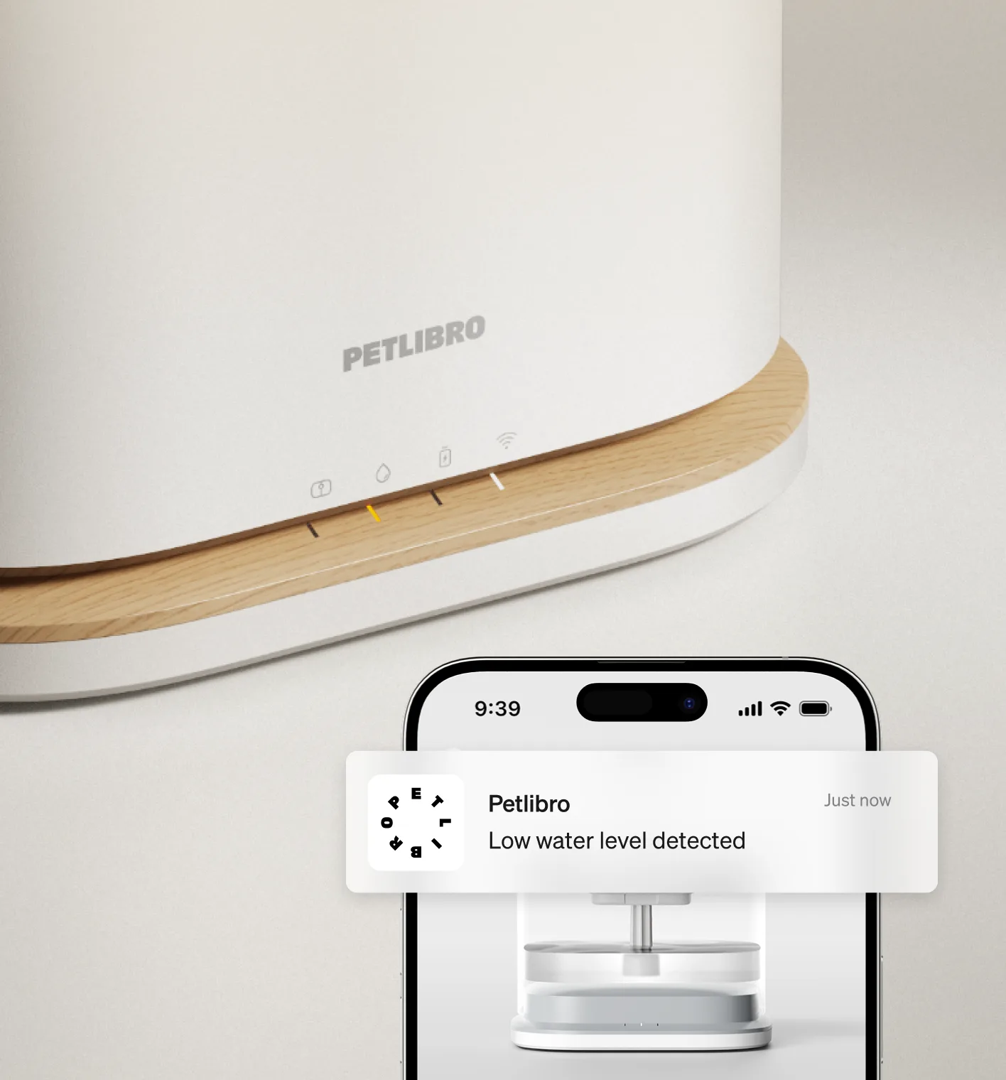 PETLIBRO Dockstream 2의 저수위 표시등과 앱 알림 안내