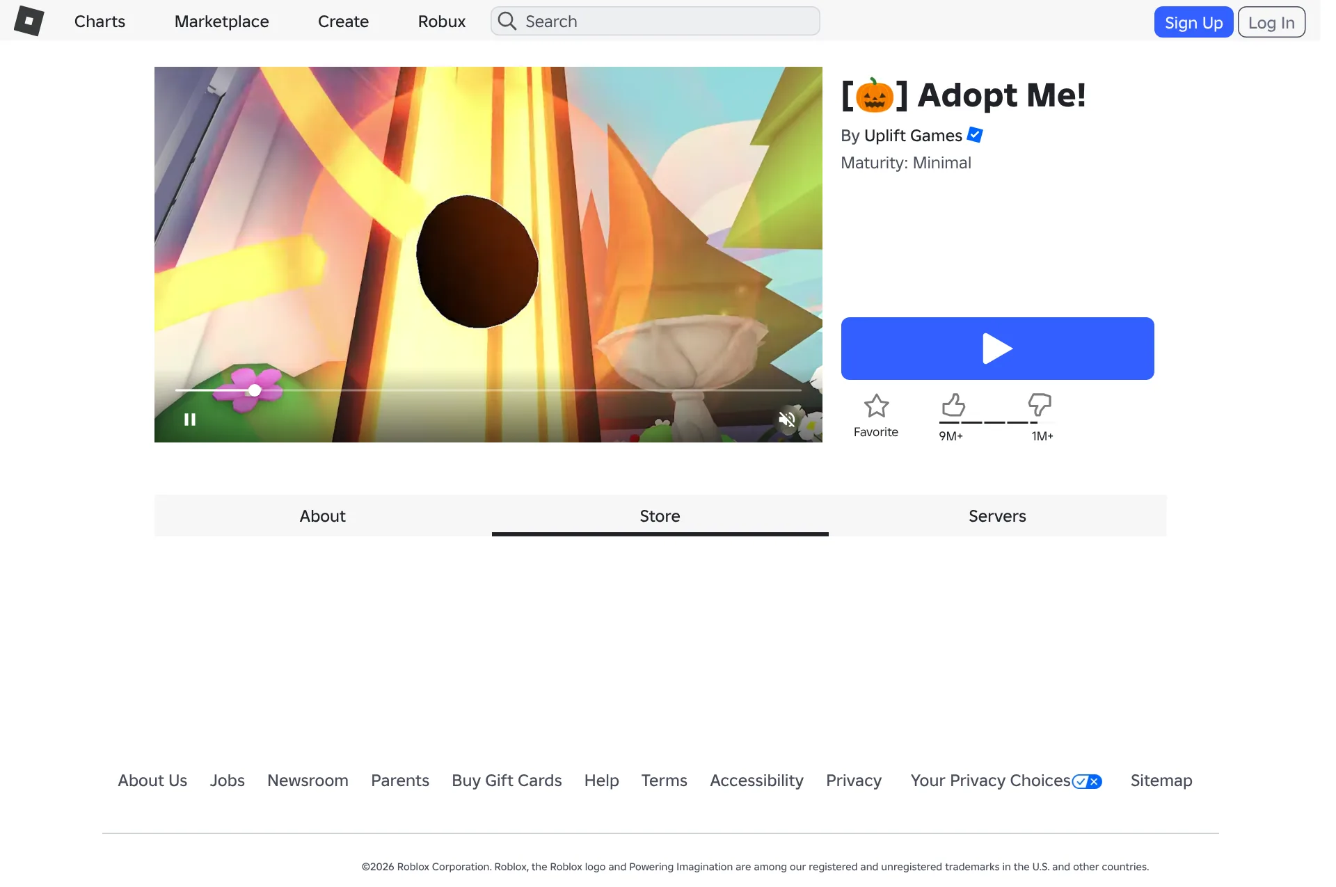 Roblox Adopt Me 체험페이지의체험이름·제작자UpliftGames·Store탭