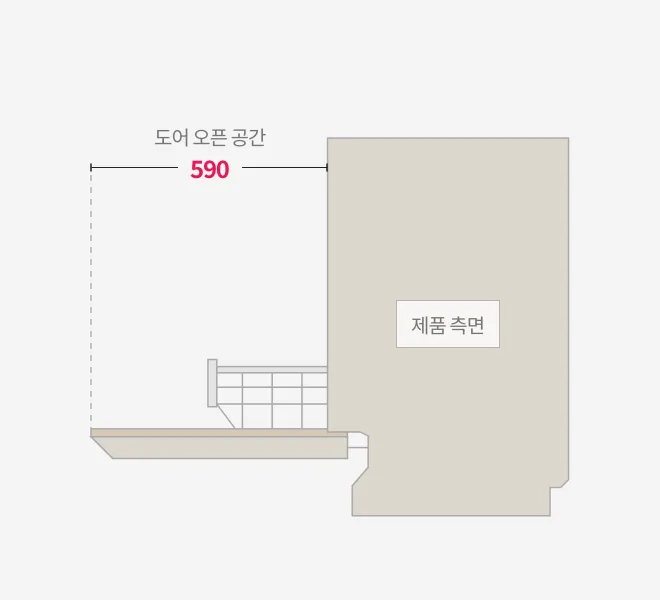 LG 설치도에 표시된 도어를 열 때의 전면 590mm 공간